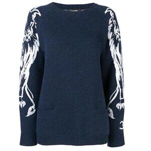 Chanel CC Logo & Lion Cashmere Sweater Navy Blue